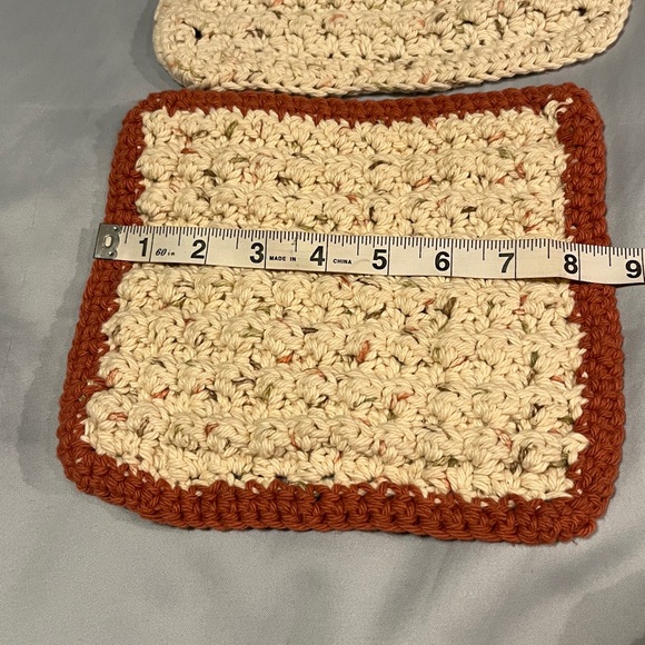 Handcrafted Crochet Pot Holders 7 Seven Piece Set - Cream & Brown Knit Handmade - Picture 3 of 5
